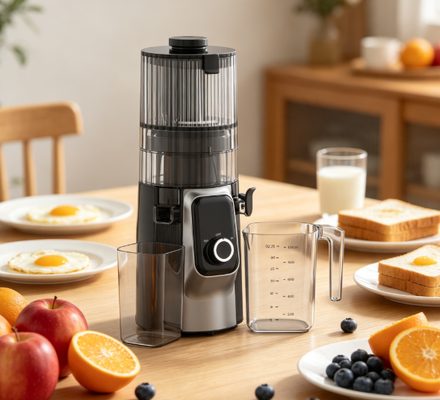 Fresh Smart HJ102C 低速咀嚼式榨汁机 – 3 档可调速度、135mm 宽进料口、200W 冷压和自清洁功能，最了解您的食材的榨汁机